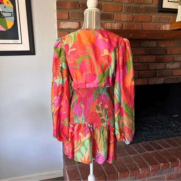 FARM Rio Sweet Forest Long Sleeve Floral Mini Dress Sz M - Picture 7 of 8
